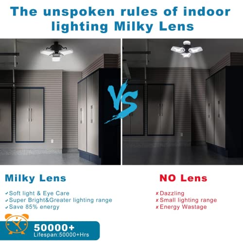 2-Pack Led Garage Lights, 80W Led Shop Light 5000K 8000Lm Three-Leaf Garage Ceiling Light Fixtures,Adjustable Multi-Position Panels，E26 Base,Led Glow Light For Garage, Workshop Attic And Basement #TOP7