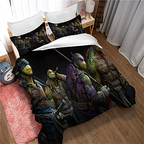 MeeTe Set di Copriletto in Puro Cotone per Tartarughe Ninja Mutanti per Adolescenti, Copripiumino per Lenzuolo Ispessito, Biancheria da Letto 3 Pezzi (Tartarughe 07,King(220x240cm))