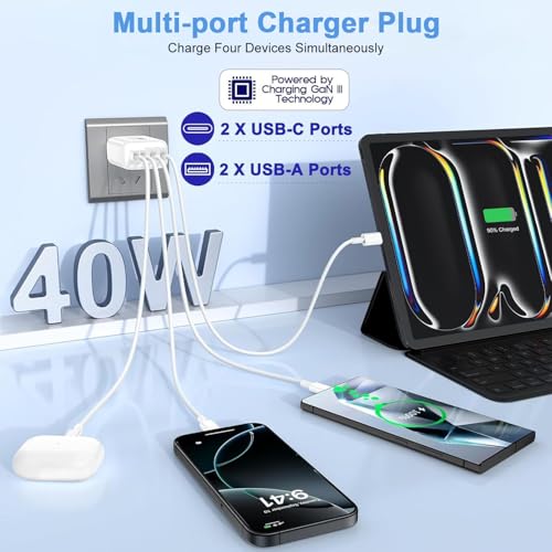 Image of USB C Wall Fast Charger Block,40W 4-Port Type C Fast Charging Dual Type C+Dual USB-A Plug Multiport Charger Brick for iPhone 17 /16 /15 /14 /13 /12 Pro Max, iPad, Galaxy
