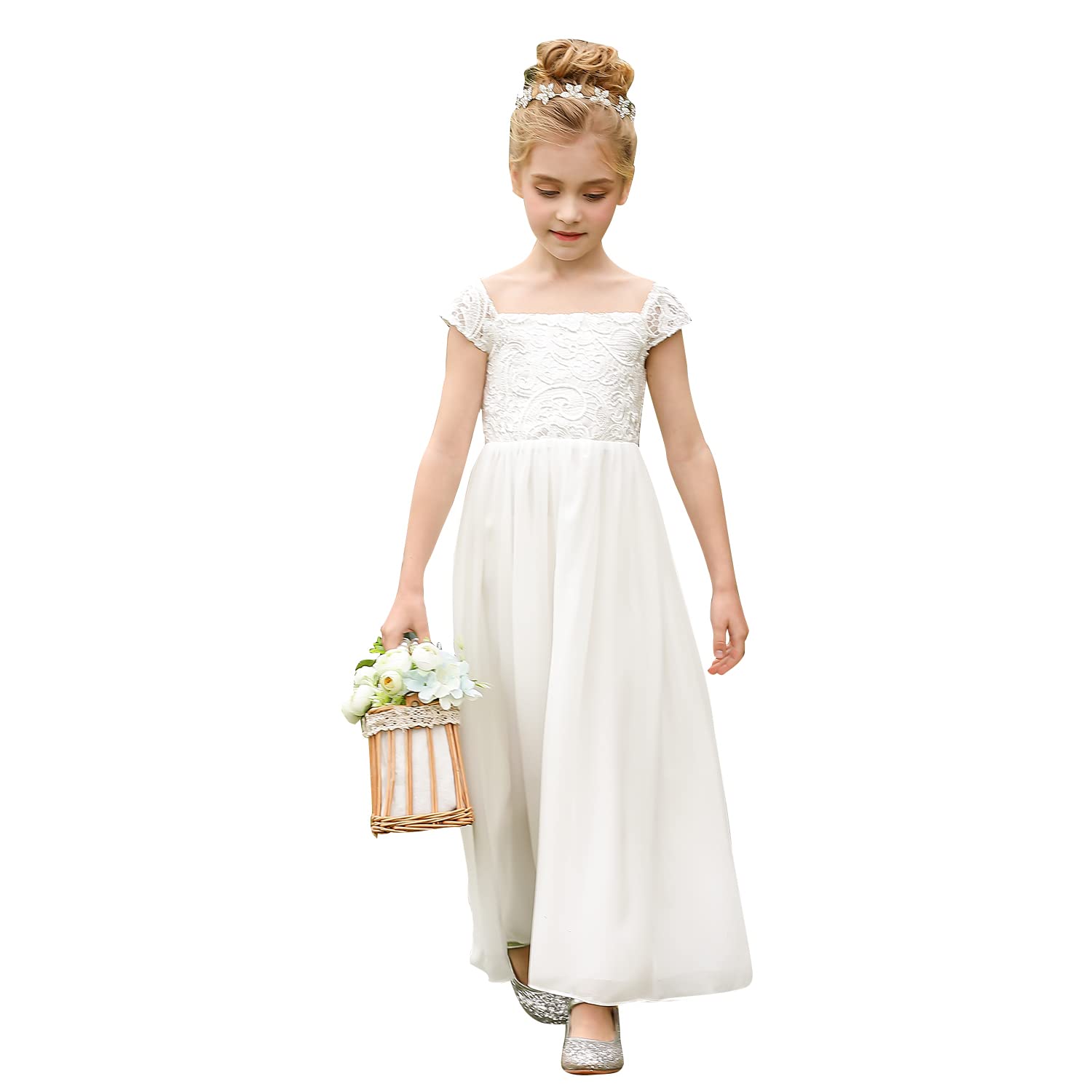 PLWEDDING Vestido de gasa para niña de flores, primera comunión, para cumpleaños, bodas, fiestas