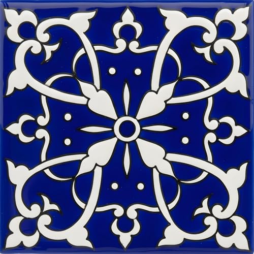 Casablanca Market MT002 Mediterranean Ceramic Azur Decorative Tile, Blue/White