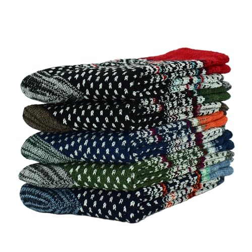 Image of 5 Pairs Vintage Winter Women Socks Warm Thick Knitted Soft Wool Socks Christmas Gifts Cozy Crew Socks