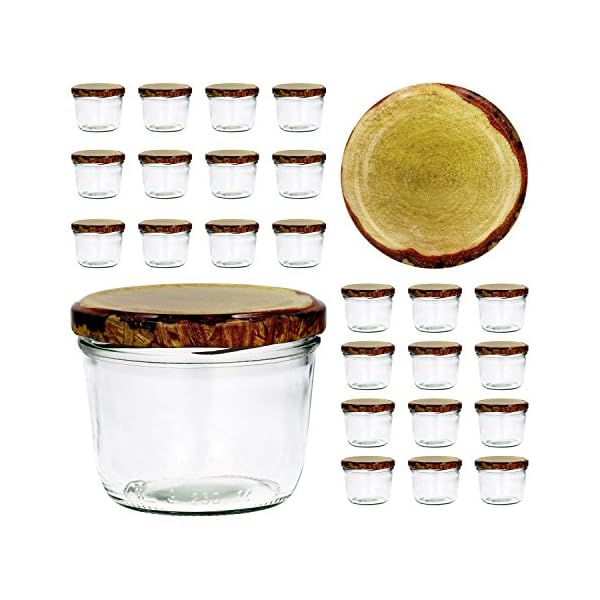 CapCro 25er Set Sturzglas 230 ml To 82 Deckel mit Holz-Dekor Marmeladenglas Einmachglas Einweckglas