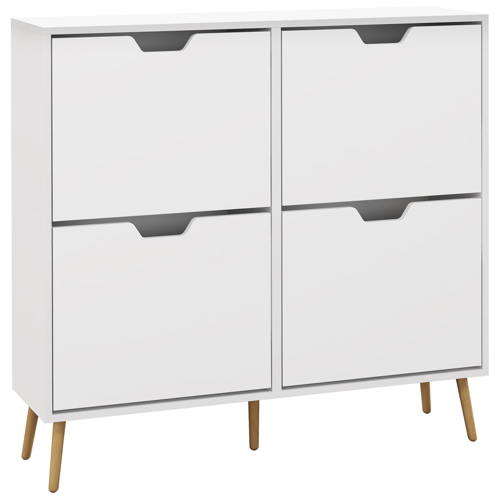 HOMCOM Shoe Storage Cabinet with 4 Flip Drawers for 16 Pairs of Shoes in White
