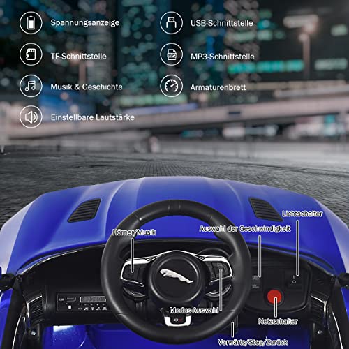 COSTWAY Jaguar Elektro Kinderauto mit Geschichten & Musik & Hupe & Scheinwerfer, 12V Kinderfahrzeug mit 2,4G Fernbedienung, Elektroauto 3-5km/h für Kinder ab 3 Jahre (Marine) – Bild 5