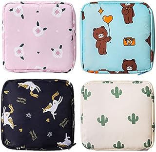 Sanitary Napkin Storage Bag, 4Pcs Zipper Menstrual Pad Bag Portable Sanitary Napkin Storage Tampons Holder for Purse First Period Kit for Teen Girls Store Sanitary Pads for Women