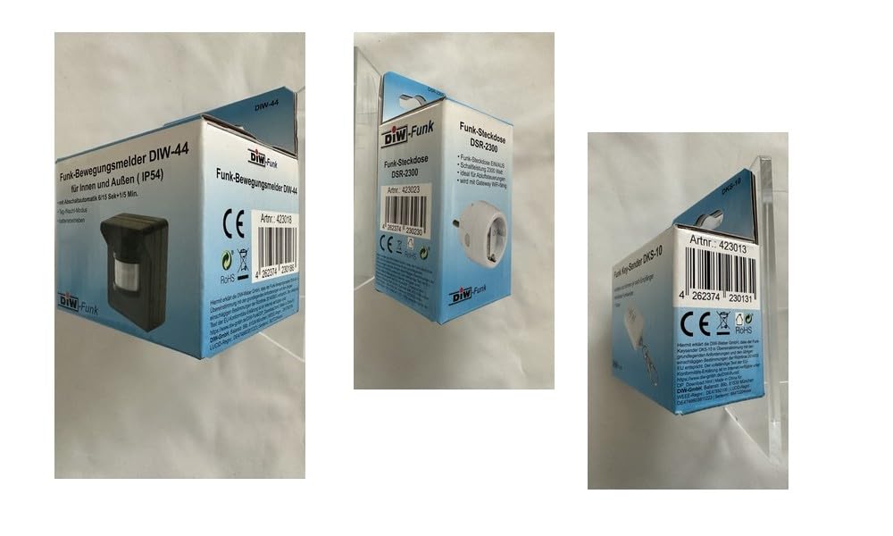 PD-541 DIW-FUNK - Detector de movimiento para interior y exterior (con receptor, toma de corriente inalámbrica, 2300 W, enchufe intermedio y emisor manual)