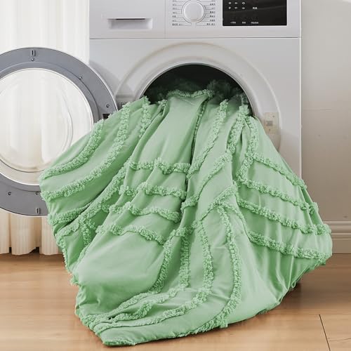 Image of ENJOHOS Light Green Full Comforter Set - Full Size Boho Style Comforter, 3 Pieces Rainbow Bedding for All Season, Lightweight Soft Microfiber Comforter with 2 Pillowcase