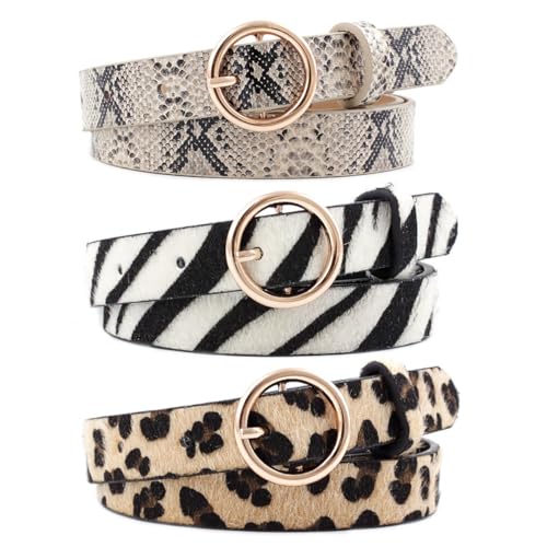 Generic 3 Pcs Punk PU Leather Belt Leopard Print Snake Print Zebra Print Waistband Waist Belt for Women Girls Dress Jeans Pants Blouse Tshirt