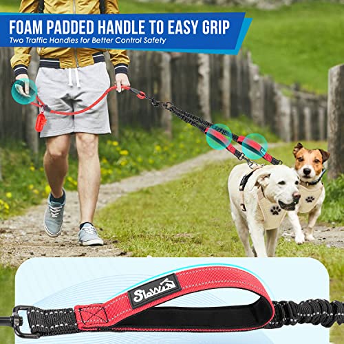 Slowton Double Leashes For 2 Dogs - 360° Swivel Dual Dog Leash Tangle Free Large Dogs Heavy Duty Reflective Double Dog Leash With Two Handles Shock Absorbing Walking Training (Red, 25-150 Lbs) #TOP1