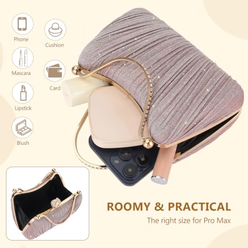 Image of Comeon Clutch Purses for Women Pleated Bling Sequin Evening Bag with Handle