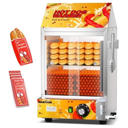 WantJoin Hot Dog Steamer, Adjustable Temperature 2-Tier Electric Hot Dog Steamer with Bun Warmer, 24.52 QT, Visible Glass Sliding Door and Water Level Line, Suitable for Steaming 175 Hot Dogs &40 Buns