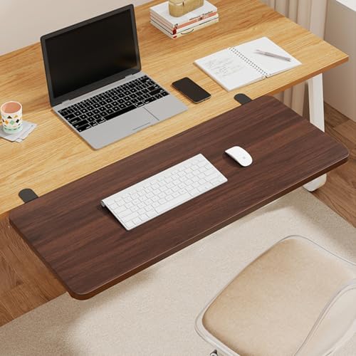 HUFGIUD デスクエクステンダー、キーボード アーム、キーボードトレイ、人間工学に基づいたデスクエクステンダートレイ、折りたたみ式キーボード引き出しトレイ、折りたたみ式、ノートパソコン キーボードの上に置く板、取り付け簡単、保管可能、パンチフリー、アー