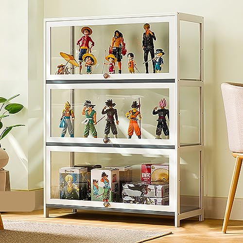 ZMHPLKH Display Cabinet with Glass Doors Curio Cabinet Display Cabinet Made of Natural Bamboo Material, flip-top Door Design, Sealed and dust-Proof, Easy to Install