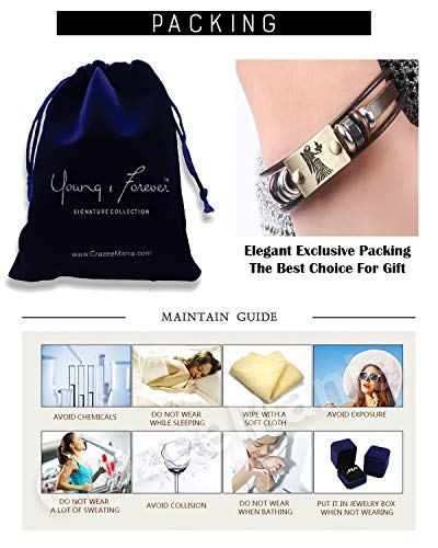 Image of Young & Forever Zodiac Sign Multi-Strand Genuine Leather Bracelet for Men & Boys - Adjustable Tribal Wristband with Antique Metal Charm