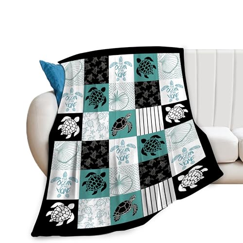 Super Soft Sea Turtle Fleece Throw Blanket - Cozy Fluffy Lightweight Flannel Gifts for Kids & Adults - 80"X60"