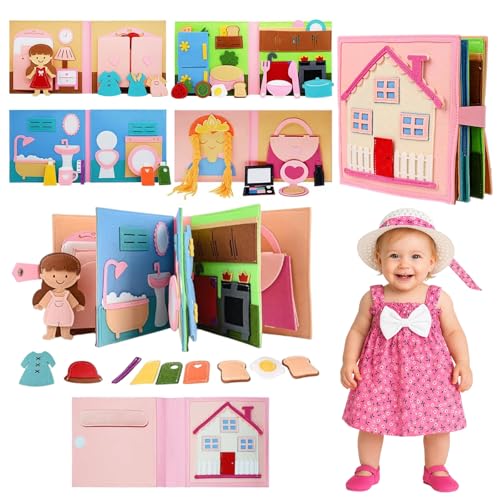 AYSOW Libro Sensoriale Montessori,Libro in feltro 3D per Bambini 1-6 Anni,Gioco Educativo per Sviluppare Fantasia e Manualità,Ideale per Viaggi e Regali (GIRLS)