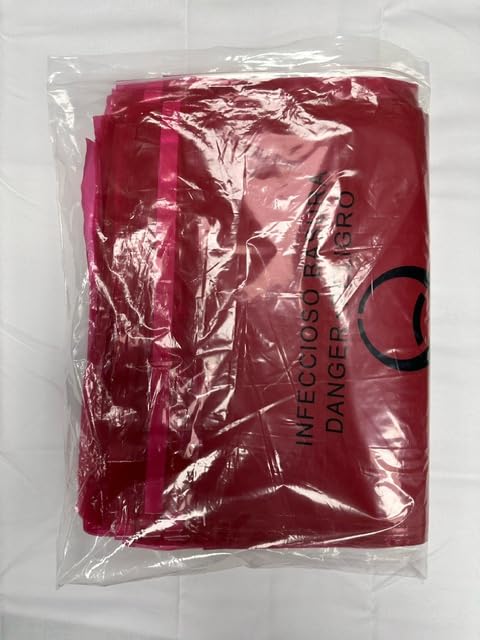 Image of Stick-On Red Biohazard Waste Bags (100 Pack) - 11x15 Inch Adhesive Disposal Bags for Tattoo Artists, Clinics & Phlebotomy Trays - Leak-Proof Infectious Waste Bags
