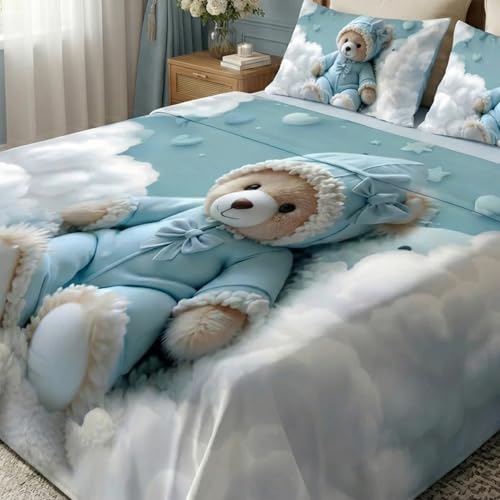Image of 7D Fairy Tale Sky Buddy Collection King Bedsheet 108x108 inch with 2 Pillow Covers | Good Stitching, Soft Fabric & Vibrant 7D Digital Print for Kids & Couples (Blue)