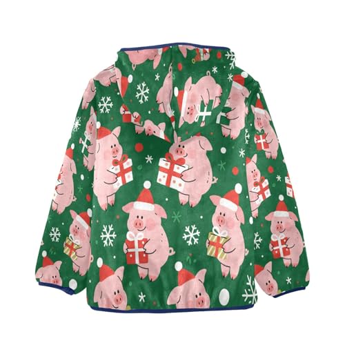 Pig Christmas Gifts on Green Toddler Fleece Jacket Girl Boys Hooded Fleece Jacket Coat Warm Outwear Zip-up 3-10T2