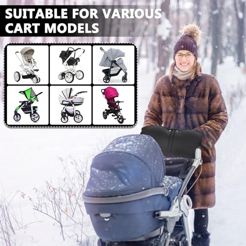 MTINRNI Handwärmer Kinderwagen,Handmuff für Kinderwagen,Kinderwagenmuff mit Warme Fleece,Wasserdicht und Winddicht,für Meisten Kinderwagen Buggys,Hält Die Hände im Winter Schön Warm.(B, Schwarz)