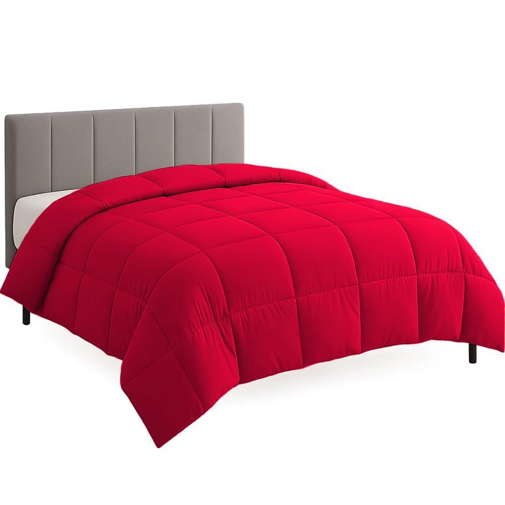 Oversized Queen Size Comforter Set - All Season Down Alternative Bedding Comforter Set - Quilted Duvet Insert with Corner Tabs - Box Stitched Blanket - Breathable, Soft - Red