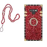 KAPADSON for Samsung Galaxy Note 9 Luxury Bling Glitter Sparkle Cute Gold Square Corner Soft Shock-Absorption Phone Hold Case Cover with Strap - red