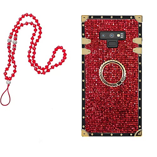 KAPADSON for Samsung Galaxy Note 9 Luxury Bling Glitter Sparkle Cute Gold Corner Soft Shock-Absorption Phone Holder Case Cover with Strap - red