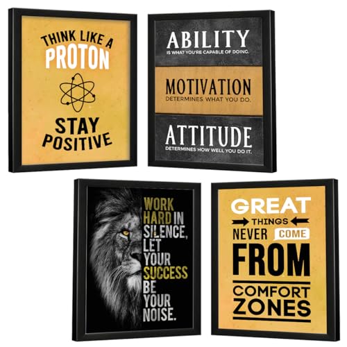 Image of Chaka Chaundh Engineered Wood - Motivational Quote Rectangular Frames - Inspirational Wall Quotes for OFFICE, STUDENT, STUDY ROOM - (14 X 11 Inches - Set of 4), Multicolor