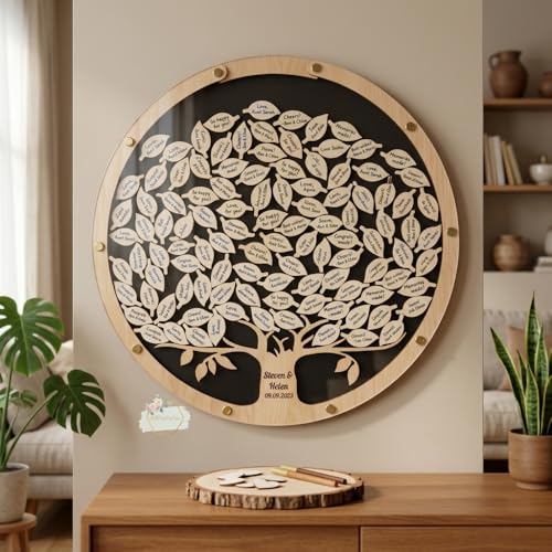 Image of Wedding Guest Book Alternative Tree with Leaves, Personalized Drop Box