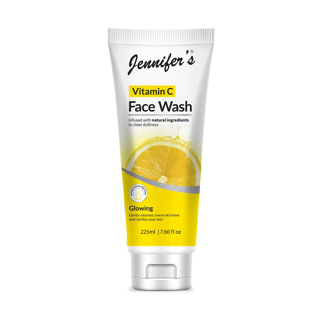 Jennifer's Face Wash Vitamin C Lemon 225 ML - Infused with natural extracts for clear dullness,Glowing,Gently Cleanses,evens skin tone and clarifies your skin,all skin type