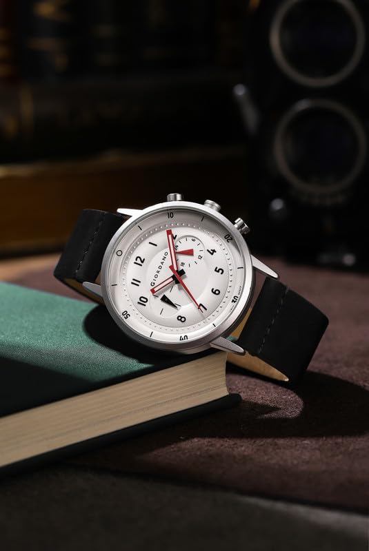 Image of Giordano Analog Sporty Multi-Functional Watch for Men with Round Shape dial and Leather Strap