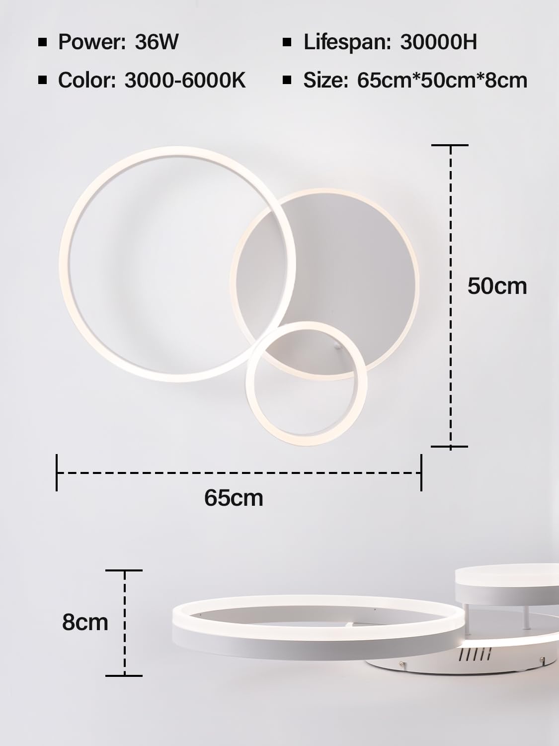 Lampara Techo Led Regulable Plafon Led Techo Salon Moderno, 65 * 50 * 8cm 54W, Regulable con Control Remoto 3000K-6000K, iluminación de Techo Salon Estar, Dormitorio, Pasillo, Comedor