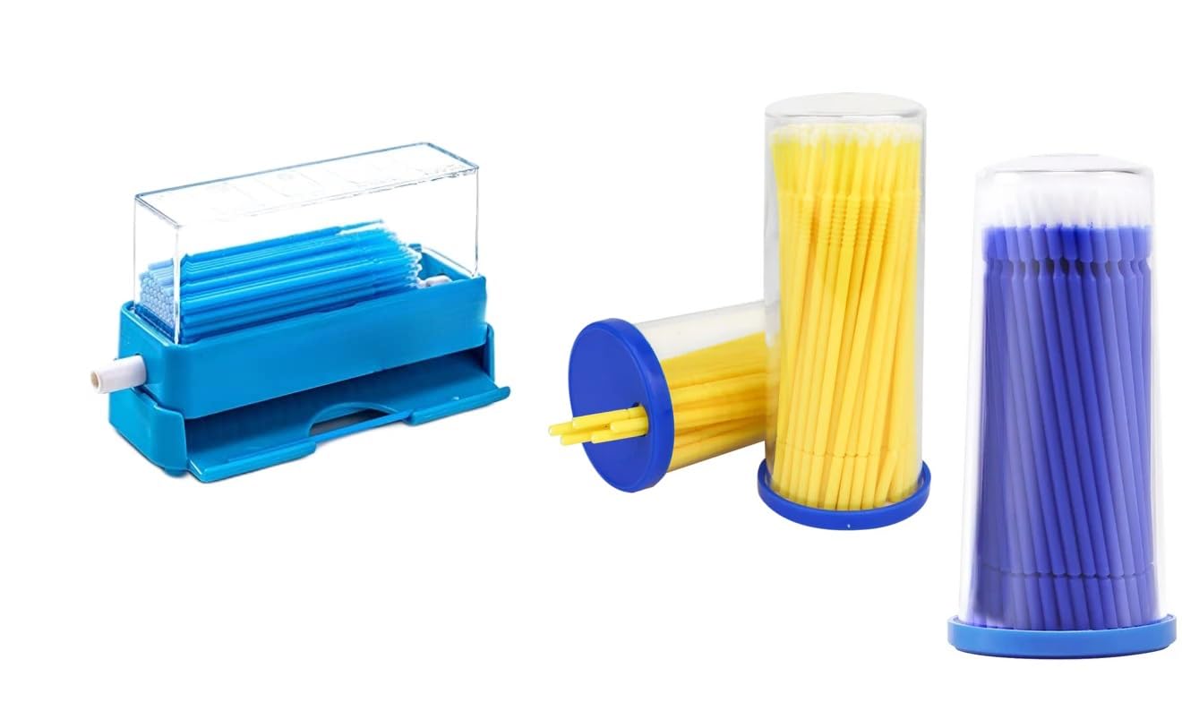 AmeriCan Goods Dental Microbrush Blue Dispenser with 200/Pcs Micro Applicator Brushe Tips Random Color Regular Microswabs with Dispenser, TFHKD629