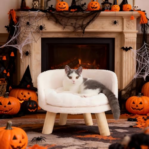 BingoPaw Elevated Pet Bed,Nordic Cat Stool with Cozy Pad Waterproof,Doggie Chair with Sturdy Wood Legs for Small Dog Kitten - Image 3