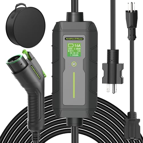 EVMaster Level 2 EV Charger (16A, 240V) – Portable Electric Vehicle Charging Station with NEMA 6-20 Plug, 18FT Cable, LCD Screen – Compatible with J1772 Electric Cars – Indoor/Outdoor Use