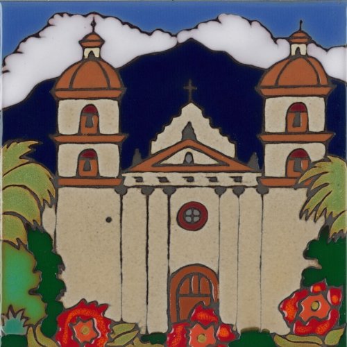 Pacific Blue Tile, Original Hand Painted Ceramic Art Tile, 6 x 6 inch - Mission Santa Barbara