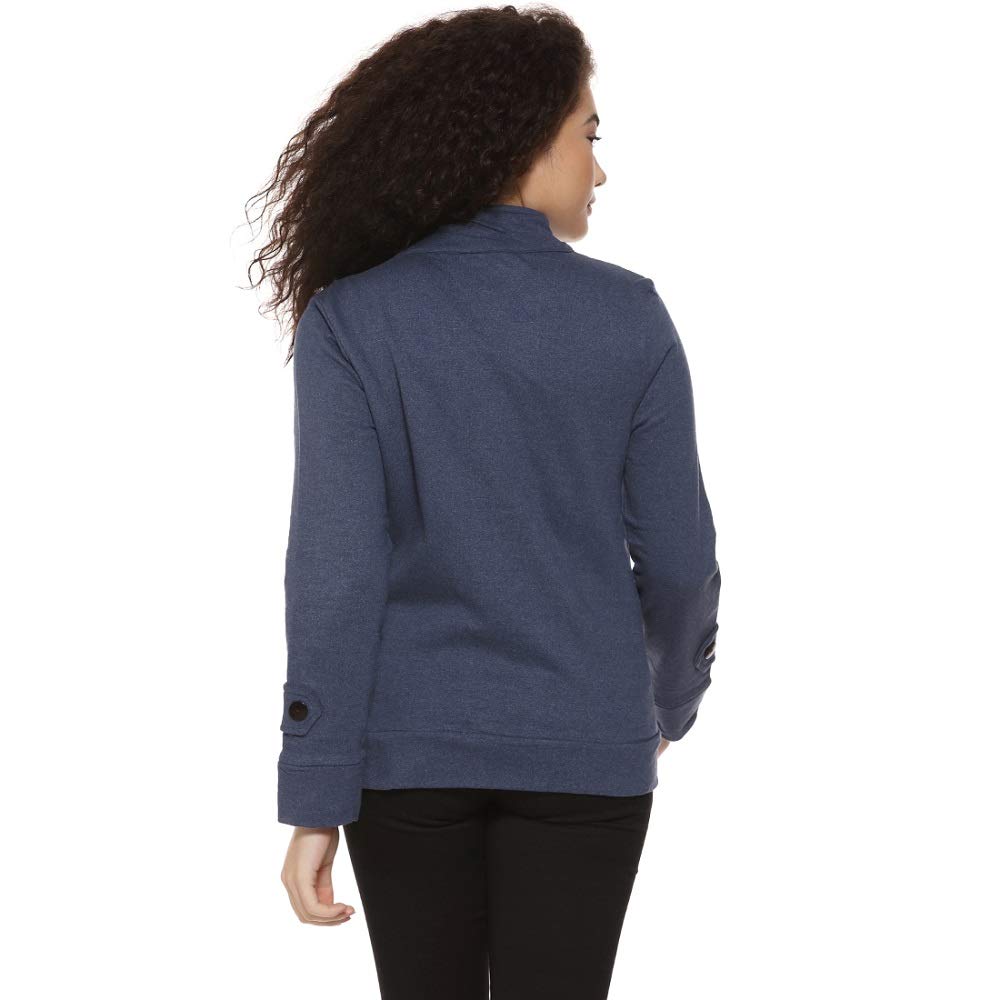 PINACOLADA Women's Navy Blue Solid Regular Fit Cotton Jacket For Winter Wear | Standing Collar | Full Sleeve | Buttoned | Casual jacket For Woman & Girl | Western Stylish Jacket For Women 2