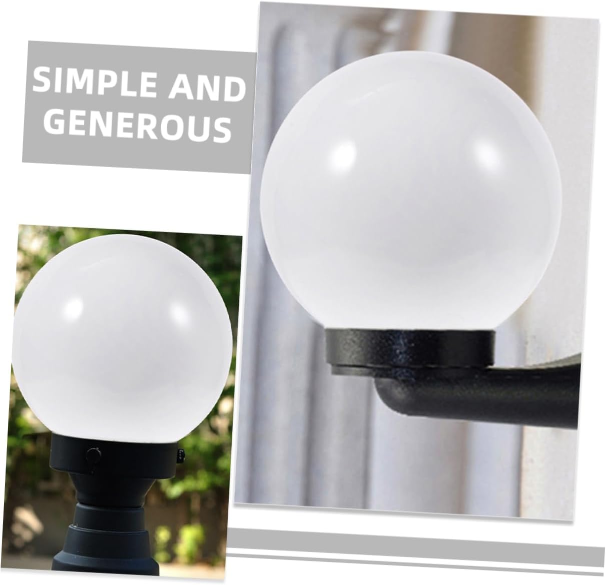 Amosfun 2pcs Acrylic Globe Light Covers Round Spherical Lamp Post Shades for Outdoor Use Opal Finish Break-resistant Decorative Lighting Fixtures