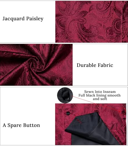 Image of DiBanGu Mens Paisley Suit Vest Silk Jacquard Waistcoat and Necktie Set Formal Shawl Collar Dress Vest 7PCS for Wedding Party