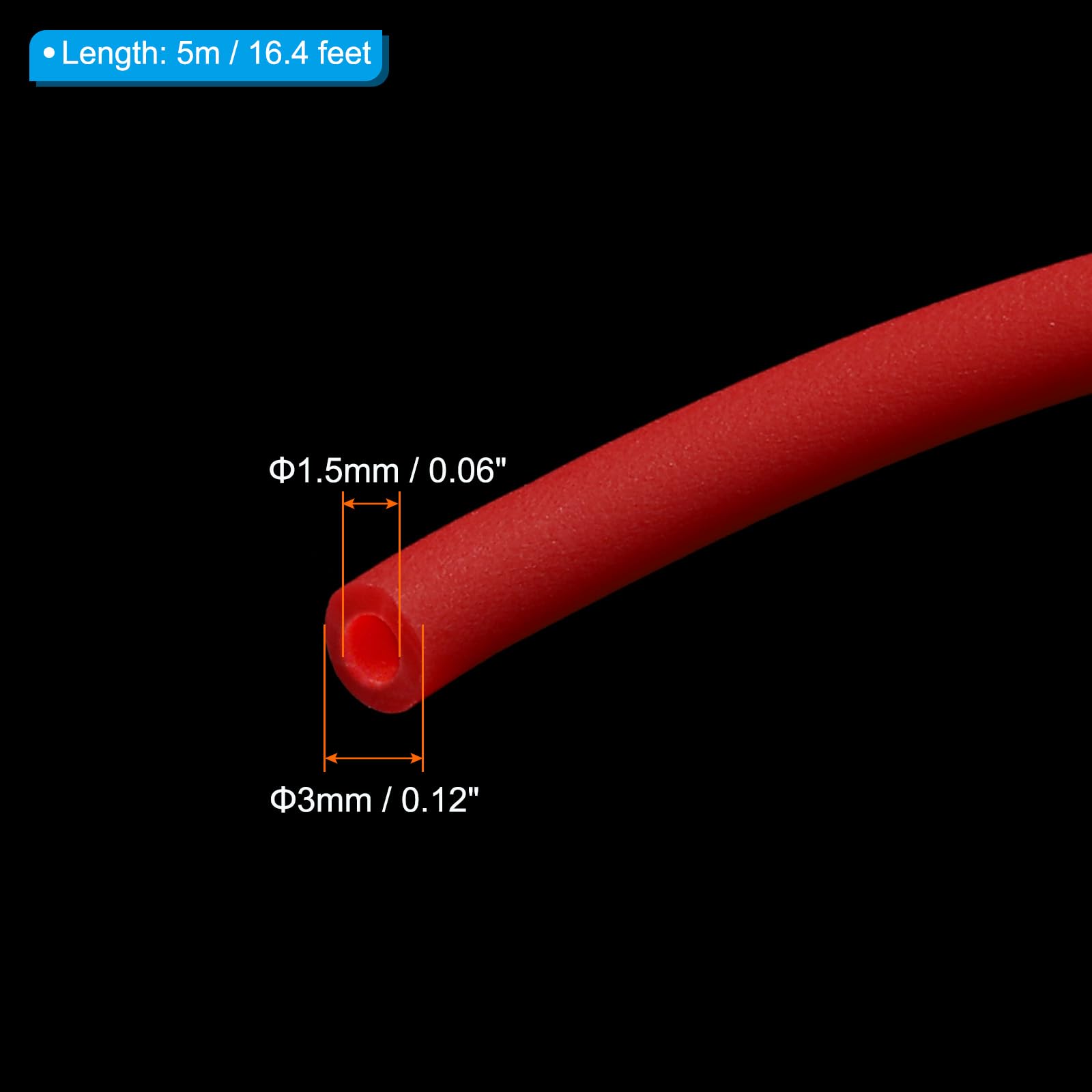 PATIKIL Rubber Cord Tube, 16ft Silicone Hollow Tubing 1/8" OD 1/16" ID for DIY Craft Beading Necklaces Bracelet Red - Image 2