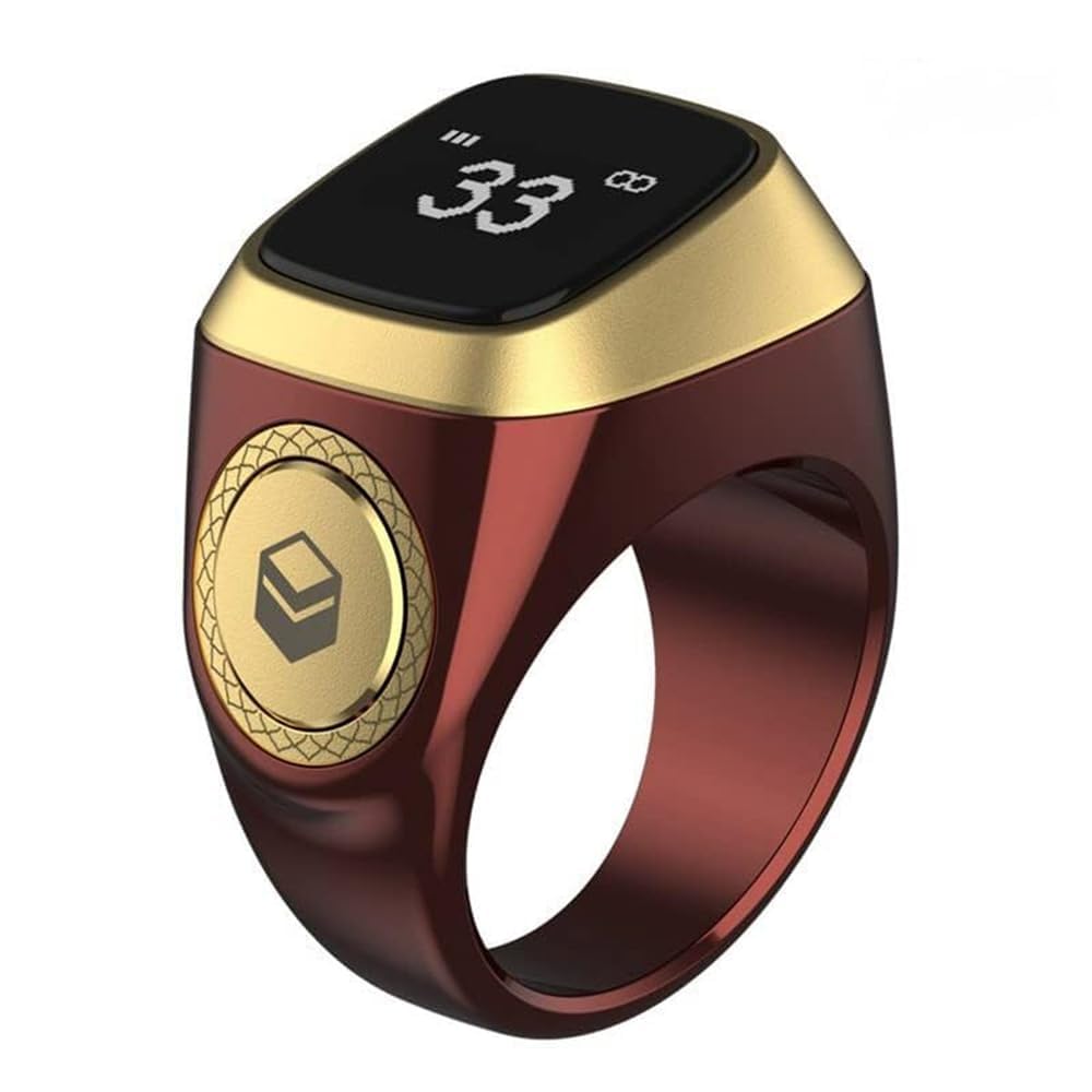 Binqer Smart Tasbih Tally Counter Ring For Muslims Zikr Digital Tasbeeh 5 Prayer Time 18Mm Vibration Reminder Bluetooth Waterproof (Cf)