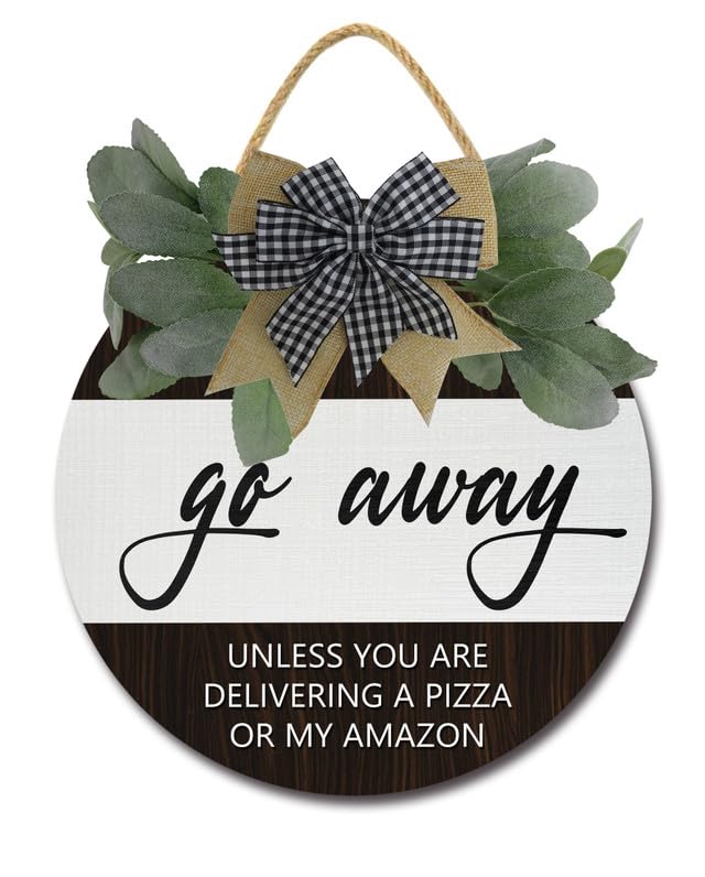 Horienteeon Ymaotrade - Cartello rotondo in legno con scritta Please Go Away da appendere, in stile rustico, per porta d'ingresso e portico, decorazione da parete, 35 x 35 cm