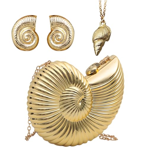 JeVenis Gold Seashell Clutch Acrylic Transparent Chain Bag Purse Summer Beach Evening Bag Shoulder Handbag