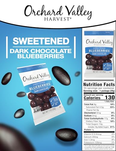 Orchard Valley Harvest Dark Chocolate Covered Blueberries, 1 Ounce(Pack of 15)