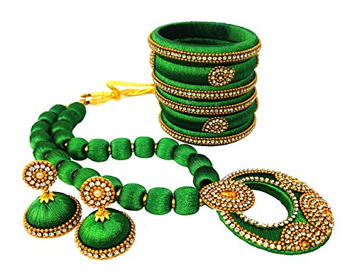 Goelx Handmade Elegant Designer Silk Thread Necklace Set With Bangles #TOP4