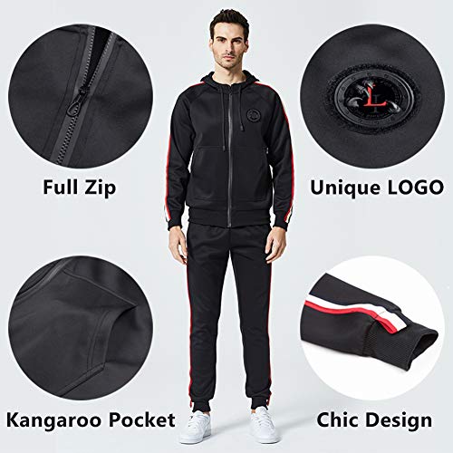 Men's Tracksuit Set Full Zip Long Sleeve Jogging Running Sweatsuits, Black-2Xl #TOP2