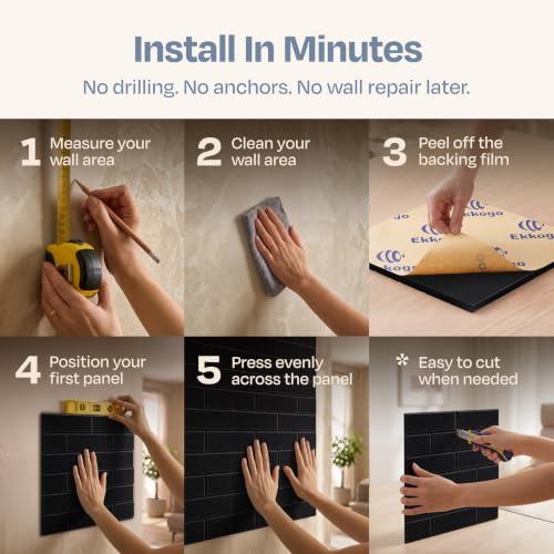 Image of Acoustic Wall Panels 18-Pack, 12 inchx12 inchx0.4 inch Decorative Self-Adhesive Sound Proofing | High Density 3D Brick Soundproof Absorbing Tiles for Walls, Home, Office & Studio - Deep Black
