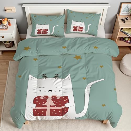 Housse de couette 160x200 microfibre douce zippée motif chaton mignon - 4