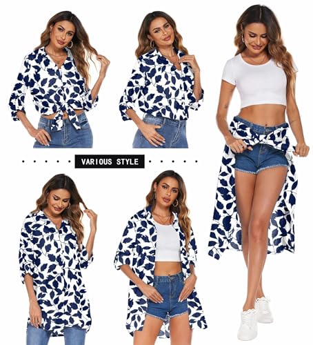 Image of HOTOUCH Women Boyfriend Shirts Button Down Long Sleeve Blouse Cuffed Sleeve Collared Shirt